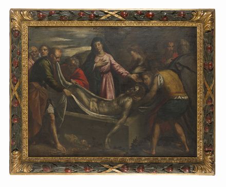  Scuola emiliana della seconda met&agrave; del XVI secolo : Deposizione di Cristo nel sepolcro  - Asta Fotografie, Dipinti e Sculture - Libreria Antiquaria Gonnelli - Casa d'Aste - Gonnelli Casa d'Aste