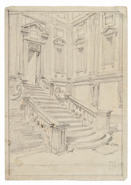  Telemaco Signorini  (Firenze, 1835 - 1901) : La scalinata della Biblioteca Laurenziana a Firenze.  - Asta STAMPE E DISEGNI DAL XVI AL XX SECOLO - Libreria Antiquaria Gonnelli - Casa d'Aste - Gonnelli Casa d'Aste