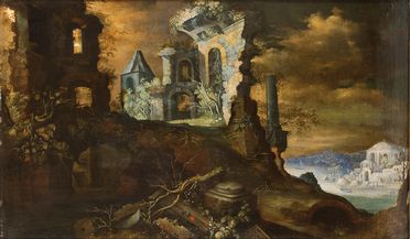  Adriaen van Nieulandt  (Anversa, 1587 - Amsterdam, 1658) : Paesaggio con rovine romane  - Asta Fotografie, Dipinti e Sculture - Libreria Antiquaria Gonnelli - Casa d'Aste - Gonnelli Casa d'Aste
