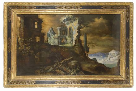  Adriaen van Nieulandt  (Anversa, 1587 - Amsterdam, 1658) : Paesaggio con rovine romane  - Asta Fotografie, Dipinti e Sculture - Libreria Antiquaria Gonnelli - Casa d'Aste - Gonnelli Casa d'Aste