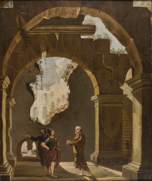  Italian school, 17th century : Paesaggio architettonico con figure  - Auction Photographs, Paintings and Sculptures - Libreria Antiquaria Gonnelli - Casa d'Aste - Gonnelli Casa d'Aste