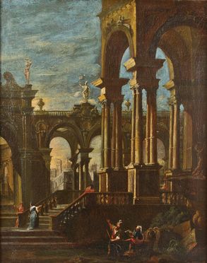  Italian school, 17th century : Capriccio architettonico con figure (con veduta di Firenze?)  - Auction Photographs, Paintings and Sculptures - Libreria Antiquaria Gonnelli - Casa d'Aste - Gonnelli Casa d'Aste