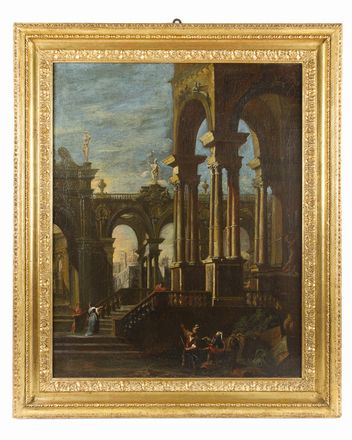  Italian school, 17th century : Capriccio architettonico con figure (con veduta di Firenze?)  - Auction Photographs, Paintings and Sculptures - Libreria Antiquaria Gonnelli - Casa d'Aste - Gonnelli Casa d'Aste