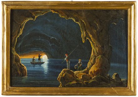  Scuola napoletana del XIX secolo : La grotta azzurra  - Asta Fotografie, Dipinti e Sculture - Libreria Antiquaria Gonnelli - Casa d'Aste - Gonnelli Casa d'Aste