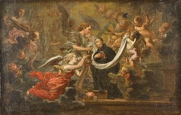  Scuola europea del XVII secolo : Comunione di un santo  - Asta Fotografie, Dipinti e Sculture - Libreria Antiquaria Gonnelli - Casa d'Aste - Gonnelli Casa d'Aste