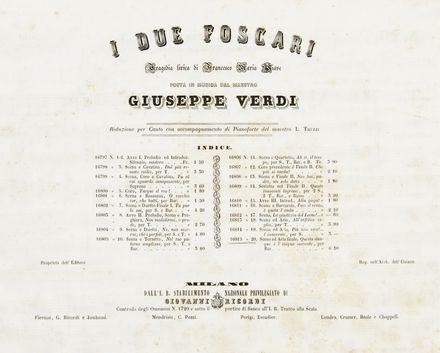 Raccolta miscellanea di arie, cavatine, romanze per baritono tratte da melodrammi di Bellini, Donizetti e Verdi.  Vincenzo Bellini  (1801 - 1835), Gaetano Donizetti  (1797 - 1848), Giuseppe Verdi  (Roncole Verdi, 1813 - Milano, 1901)  - Asta Libri, Manoscritti e Autografi - Libreria Antiquaria Gonnelli - Casa d'Aste - Gonnelli Casa d'Aste