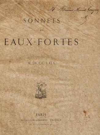  Verlaine Paul : Sonnets et Eaux-fortes. Libro d'Artista, Letteratura francese, Collezionismo e Bibiografia, Letteratura  Thophile Gautier, Jean-Baptiste-Camille Corot  (Parigi, 1796 - Ville d'Avray, 1875), Edouard Manet  (Parigi, 1832 - 1883), Flix Bracquemond  (Parigi, 1833 - 1914), Gustave Dor  (Strasbourg, 1832 - Paris, 1883), Thodore (de) Banville  - Auction BOOKS, MANUSCRIPTS AND AUTOGRAPHS - Libreria Antiquaria Gonnelli - Casa d'Aste - Gonnelli Casa d'Aste