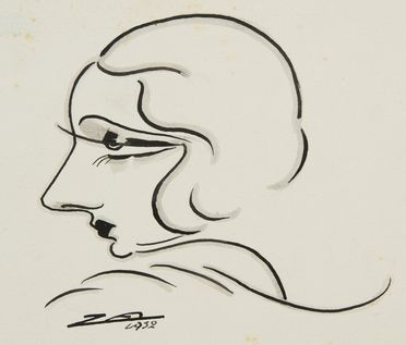  Nino [pseud. di Zanini Giuseppe] Za  (Milano, 1906 - Roma, 1996) : Caricatura di Andreina Pagnani.  Umberto Onorato  (Lucera, 1898 - Cassino, 1967)  - Auction Prints and Drawings - Libreria Antiquaria Gonnelli - Casa d'Aste - Gonnelli Casa d'Aste