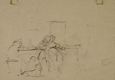  Giacomo Favretto  (Venezia, 1849 - 1887) : Figure in un interno (Il bacio).  - Asta Stampe e Disegni - Libreria Antiquaria Gonnelli - Casa d'Aste - Gonnelli Casa d'Aste