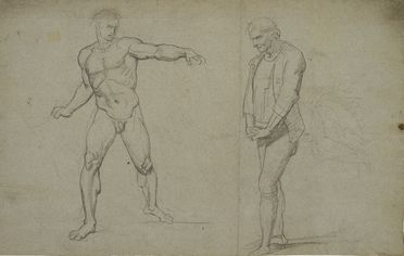  Pietro Benvenuti  (Arezzo, 1769 - Firenze, 1844) : Studio di nudo virile e altra figura di vecchio con le mani intrecciate (recto) / Studio di figura panneggiata e di mani intrecciate (verso).  - Asta Stampe e Disegni - Libreria Antiquaria Gonnelli - Casa d'Aste - Gonnelli Casa d'Aste