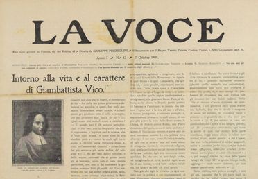 La Voce. Periodici e Riviste, Collezionismo e Bibiografia  Giuseppe Prezzolini, Giovanni Papini  (Firenze, 1881 - Firenze, 1956)  - Auction Manuscripts, Incunabula, Autographs and Printed Books - Libreria Antiquaria Gonnelli - Casa d'Aste - Gonnelli Casa d'Aste