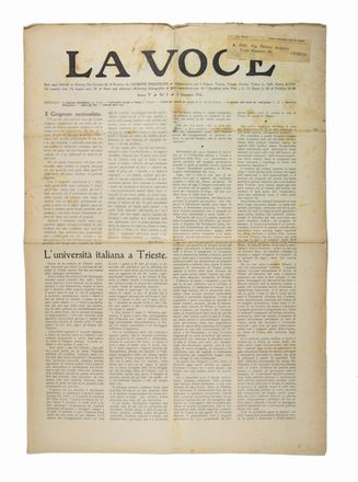 La Voce.  Giuseppe Prezzolini, Giovanni Papini  (Firenze, 1881 - Firenze, 1956)  - Asta Manoscritti, Incunaboli, Autografi e Libri a stampa - Libreria Antiquaria Gonnelli - Casa d'Aste - Gonnelli Casa d'Aste