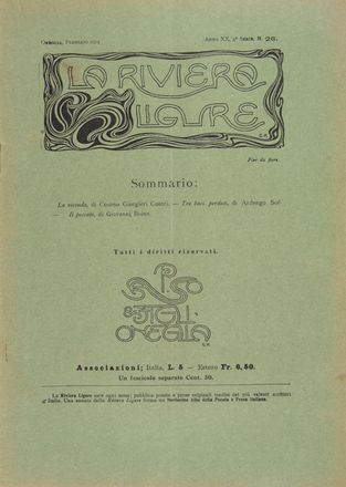 La Riviera ligure. Periodici e Riviste, Letteratura italiana, Collezionismo e Bibiografia, Letteratura  Mario Novaro, Giorgio Kienerk  (Firenze, 1869 - Fauglia, 1948), Giovanni Boine  - Auction Manuscripts, Incunabula, Autographs and Printed Books - Libreria Antiquaria Gonnelli - Casa d'Aste - Gonnelli Casa d'Aste