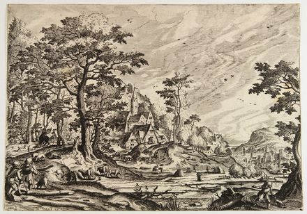  Hans Bol  (Malines, 1534 - Amsterdam, 1593) : Lotto di 2: Paesaggio con armenti, pastore e figure/Paesaggio con due pastori e maiali.  - Asta Stampe, disegni, carte geografiche e vedute - Libreria Antiquaria Gonnelli - Casa d'Aste - Gonnelli Casa d'Aste