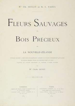  Hetley Charles : Fleurs sauvages et bois précieux de la Nouvelle-Zélande... Botanica, Geografia e viaggi, Scienze naturali  E. Raoul  - Auction Manuscripts, Incunabula, Autographs and Printed Books - Libreria Antiquaria Gonnelli - Casa d'Aste - Gonnelli Casa d'Aste