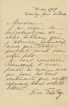  Tolstoj Lev : Lettera autografa firmata di Tolstoj (o della mogliè) inviata a Jan Stika. Letteratura straniera, Letteratura  - Auction Manuscripts, Incunabula, Autographs and Printed Books - Libreria Antiquaria Gonnelli - Casa d'Aste - Gonnelli Casa d'Aste