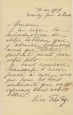  Tolstoj Lev : Lettera autografa firmata di Tolstoj (o della mogli) inviata a Jan Stika.  - Asta Manoscritti, Incunaboli, Autografi e Libri a stampa - Libreria Antiquaria Gonnelli - Casa d'Aste - Gonnelli Casa d'Aste