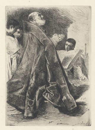  Alfonso Hollnder  (Ratisbona, 1845 - Firenze, 1923) : Prelato in preghiera.  - Auction Prints and Drawings - Libreria Antiquaria Gonnelli - Casa d'Aste - Gonnelli Casa d'Aste