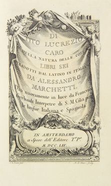  Lucretius Titus Carus : Della natura delle cose libri sei tradotti dal latino in italiano da Alessandro Marchetti dati nuovamente in luce da Farncesco Gerbault... Filosofia, Letteratura classica, Letteratura  Alessandro Marchetti  (1633 - 1714), Fran�ois Gerbault, Noel Lemire, Christophe Charles Eisen  - Auction Manuscripts, Incunabula, Autographs and Printed Books - Libreria Antiquaria Gonnelli - Casa d'Aste - Gonnelli Casa d'Aste