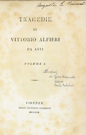  Alfieri Vittorio : Tragedie [...]. Volume I (-VI).  - Asta Manoscritti, Incunaboli, Autografi e Libri a stampa - Libreria Antiquaria Gonnelli - Casa d'Aste - Gonnelli Casa d'Aste