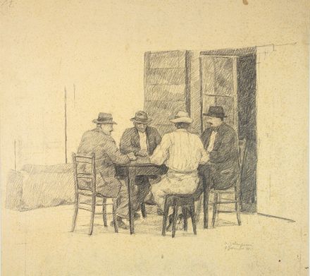  Alberto Zampieri  (Livorno, 1903 - Pisa, 1992) : Intorno al tavolo.  - Asta Stampe e Disegni - Libreria Antiquaria Gonnelli - Casa d'Aste - Gonnelli Casa d'Aste