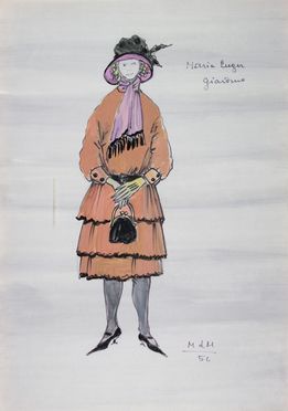  Maria De Matteis  (Firenze, 1898 - Roma, 1988) : Due bozzetti per costumi teatrali.  - Asta Stampe e Disegni - Libreria Antiquaria Gonnelli - Casa d'Aste - Gonnelli Casa d'Aste