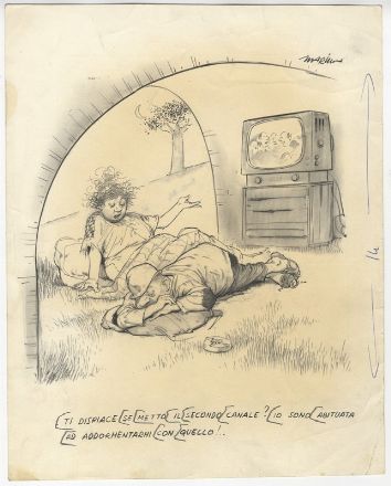  Marino Guarguaglini  (Piombino, 1923 - Milano, 1974) : Coppia di disegni per illustrazioni pubblicate su 'La settimana INCOM'.  - Asta Stampe e Disegni - Libreria Antiquaria Gonnelli - Casa d'Aste - Gonnelli Casa d'Aste