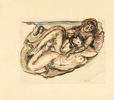  Raoul Dal Molin Ferenzona  (Firenze, 1879 - Milano, 1946) : Due figure femminili avvinghiate.  - Auction Prints and Drawings - Libreria Antiquaria Gonnelli - Casa d'Aste - Gonnelli Casa d'Aste