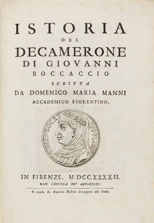  Manni Domenico Maria : Istoria del Decamerone.  Giovanni Boccaccio  - Asta LIBRI, MANOSCRITTI, STAMPE E DISEGNI - Libreria Antiquaria Gonnelli - Casa d'Aste - Gonnelli Casa d'Aste