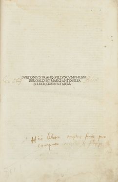  Suetonius Tranquillus Gaius : Opera. Classici, Biografia, Storia, Incunabolo, Letteratura, Storia, Diritto e Politica, Storia, Diritto e Politica, Collezionismo e Bibiografia  Filippo Beroaldo, Marco Antonio Sabellico, Giovanni Battista Pio  - Auction BOOKS, MANUSCRIPTS, PRINTS AND DRAWINGS - Libreria Antiquaria Gonnelli - Casa d'Aste - Gonnelli Casa d'Aste