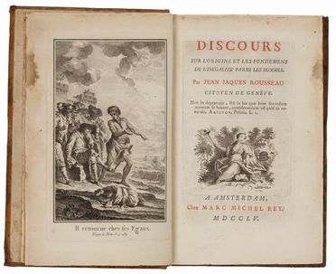  Rousseau Jean Jacques : Discours sur l'origine et les fondemens de l'inegalité parmi les hommes. Filosofia  Christophe Charles Eisen  - Auction BOOKS, MANUSCRIPTS, PRINTS AND DRAWINGS - Libreria Antiquaria Gonnelli - Casa d'Aste - Gonnelli Casa d'Aste