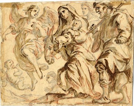  Luca Giordano  (Napoli, 1634 - 1705) [scuola di] : Adorazione dei Pastori (recto). Fuga in Egitto (verso).  - Auction BOOKS, MANUSCRIPTS, PRINTS AND DRAWINGS - Libreria Antiquaria Gonnelli - Casa d'Aste - Gonnelli Casa d'Aste