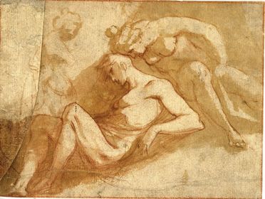  Francesco Allegrini  (Gubbio, 1587 - Roma, 1663) : Schizzo di 3 figure femminili (recto). Figure e cavalieri (Ratto delle Sabinè) (verso).  - Auction BOOKS, MANUSCRIPTS, PRINTS AND DRAWINGS - Libreria Antiquaria Gonnelli - Casa d'Aste - Gonnelli Casa d'Aste