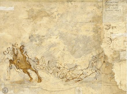  Francesco Allegrini  (Gubbio, 1587 - Roma, 1663) : Schizzo di 3 figure femminili (recto). Figure e cavalieri (Ratto delle Sabinè) (verso).  - Asta LIBRI, MANOSCRITTI, STAMPE E DISEGNI - Libreria Antiquaria Gonnelli - Casa d'Aste - Gonnelli Casa d'Aste