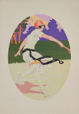  Georges Grellet  (1869 - 1959) : Les joueurs de tennis.  - Auction BOOKS, MANUSCRIPTS, PRINTS AND DRAWINGS - Libreria Antiquaria Gonnelli - Casa d'Aste - Gonnelli Casa d'Aste