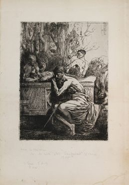  Franois-Nicolas Chifflart  (St. Omer, 1825 - Parigi, 1901) : La méditation.  - Auction BOOKS, MANUSCRIPTS, PRINTS AND DRAWINGS - Libreria Antiquaria Gonnelli - Casa d'Aste - Gonnelli Casa d'Aste