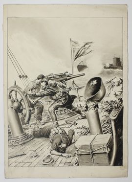  Walter Molino  (Reggio nell'Emilia, 1915 - Milano, 1997) : Eroici marinai d'Italia.  - Asta Asta a tempo: Stampe & disegni - Libreria Antiquaria Gonnelli - Casa d'Aste - Gonnelli Casa d'Aste