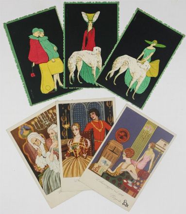  Giovanni Nanni [e altri] : Lotto di 37 cartoline litografiche a colori e oro pubblicitarie Déco.  - Auction Timed Auction: Prints & drawings - Libreria Antiquaria Gonnelli - Casa d'Aste - Gonnelli Casa d'Aste