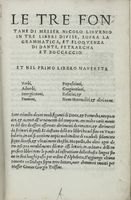 Le tre fontane [...] in tre libbri divise, sopra la grammatica, et eloquenza di Dante, Petrarcha et Boccaccio.