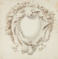 Studio di cartella con ornati di frutta.