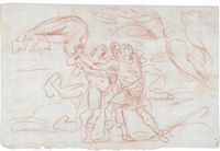 Lotto di due fogli con Scene bibliche (1) La lotta tra Giacobbe e l?angelo (recto); Giacobbe e Rachele (verso); (2) Adimalech restituisce la moglie ad Abramo (recto); Agar e Ismaele (verso).