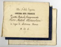 Raccolta di 11 brani di Verdi, Rossini, Prumier (?) (Auber), Donizetti ridotti per arpa da Marianna Creti De Rocchis, Boshsa, Marcucci, molti dedicati all'arpista contessa Rita Cini Perozzi.