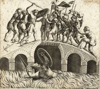 Orazio Coclite sul ponte Sublicio.  Da Giulio Romano.