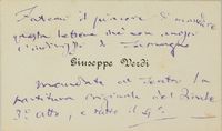 Biglietto da visita del Maestro con testo autografo relativo ad Otello inviato a Giulio Ricordi.