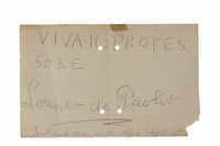 Biglietto autografo scritto in giovanissima et dal celebre regista: 'Viva il profes / sore / Lorenzo de Paolis / Luchino oggi vuol essere ottimo'.