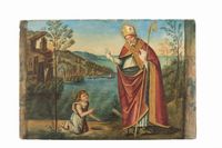 Sant'Agostino sulla riva con il Bambin Ges che svuota il mare con un cucchiaio.