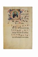 Pagina manoscritta in pergamena da antifonario, spezzatura del salmo 131.