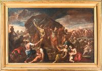 Mosè fa scaturire l'acqua dalla roccia.
