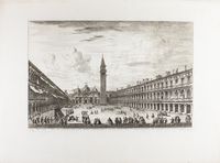 Piazza San Marco verso la basilica - Forum maius D: Marci aliter prospectum cum eiudsem Basilica in extrema parte, nec non cum aedibus D: Marci Procuratorum ad dexteram, vulgo novis, et alteris, vulgo veteribus ad laevam.