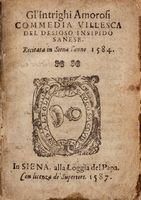 Gl'intrighi amorosi. Commedia villesca del Desioso Insipido sanese. Recitata in Siena l'anno 1584.